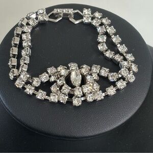 Old antique bracelet rhinestone crystals silver tone #086